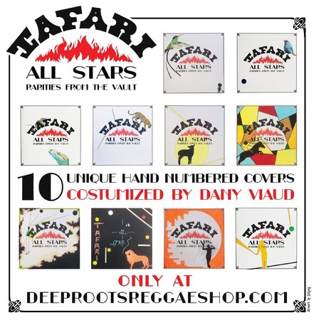 Flyer digital pour l’édition de dix pochettes exclusives de l’album Tafari All Stars - Rarities From The Vault Vol. (TDLP01) paru quelques moi plus tôt en 2021. Pochettes customisées par l’artiste Dany Viaud, 2022.\\n\\n25/02/2023 16:47